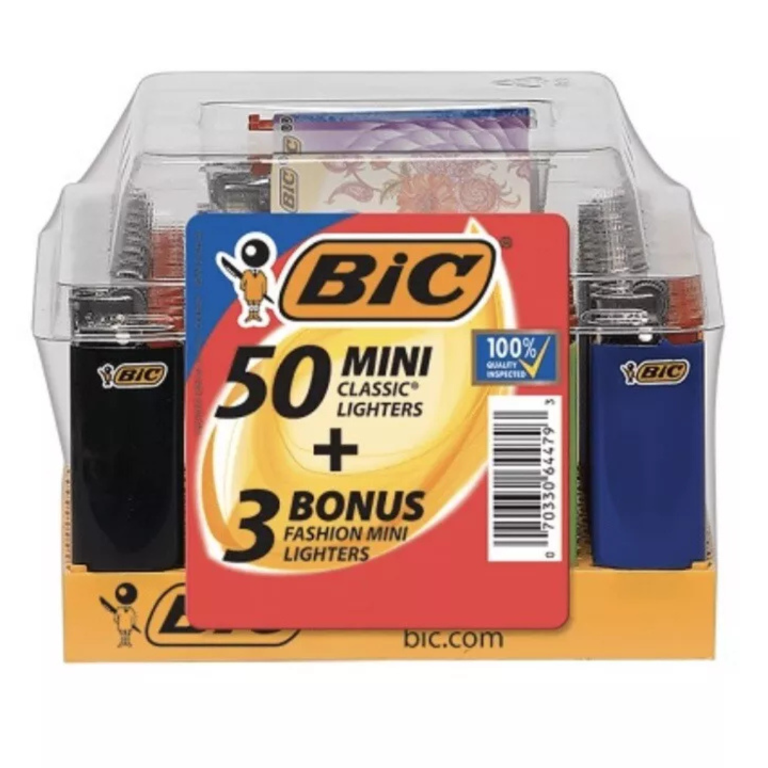 Bic 50+3 Lighters Mini Cigardepotus Bic Lighters Tray of 50 + 3 Free Assorted Colors Cigardepotus