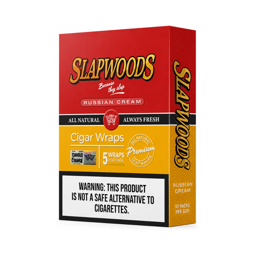 SLAPWOODS Russian Cream Cigar Wraps – Box of 10 Packs (5 Wraps Each)
