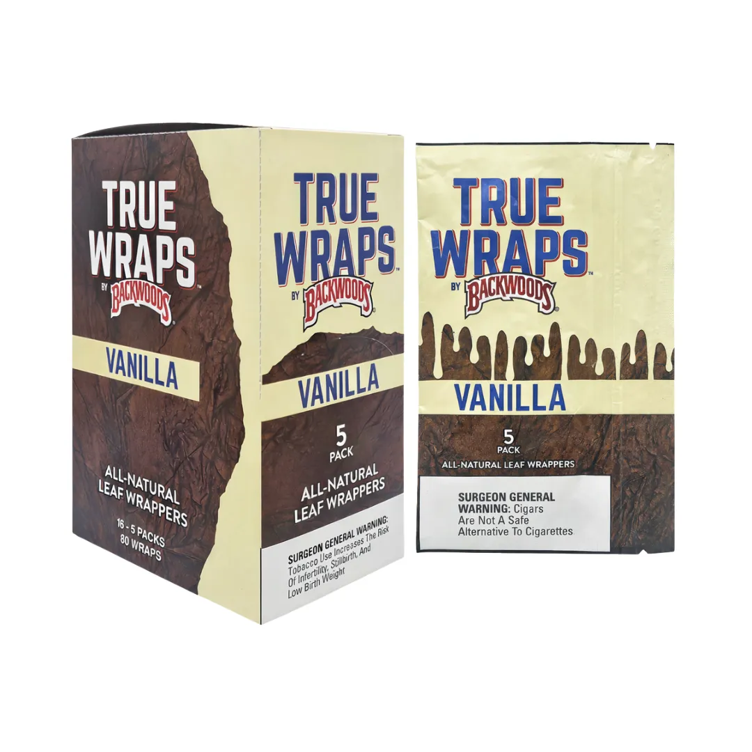 how much tobacco is in a backwood wrap True Wraps by Backwoods Vanilla – 16 Packs of 5 (80 Wraps)